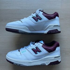 New Balance White and Burgundy Sneakers